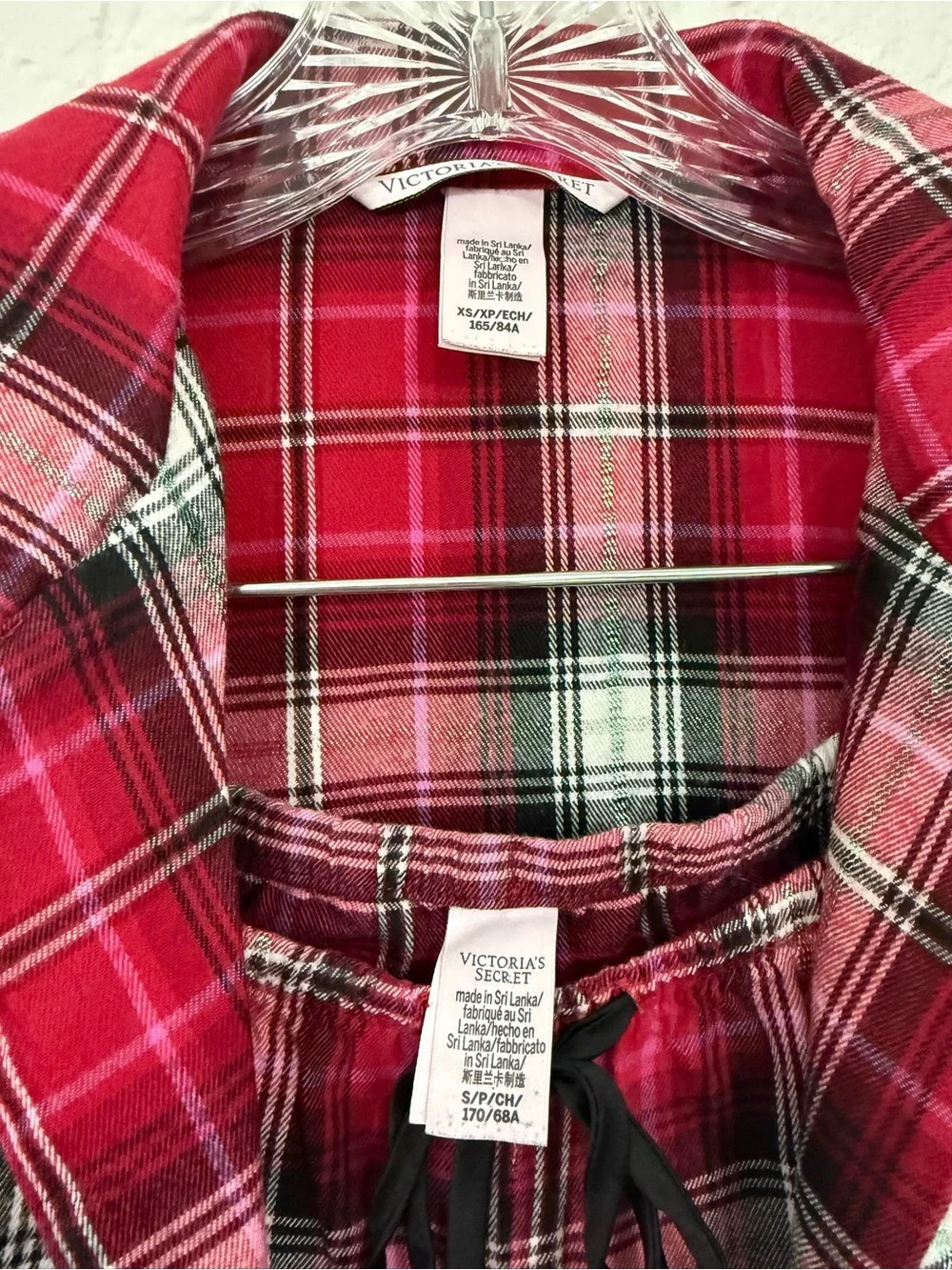 Victoria's Secret Red and Black Plaid Women Pajama Set Sz XS Pants M